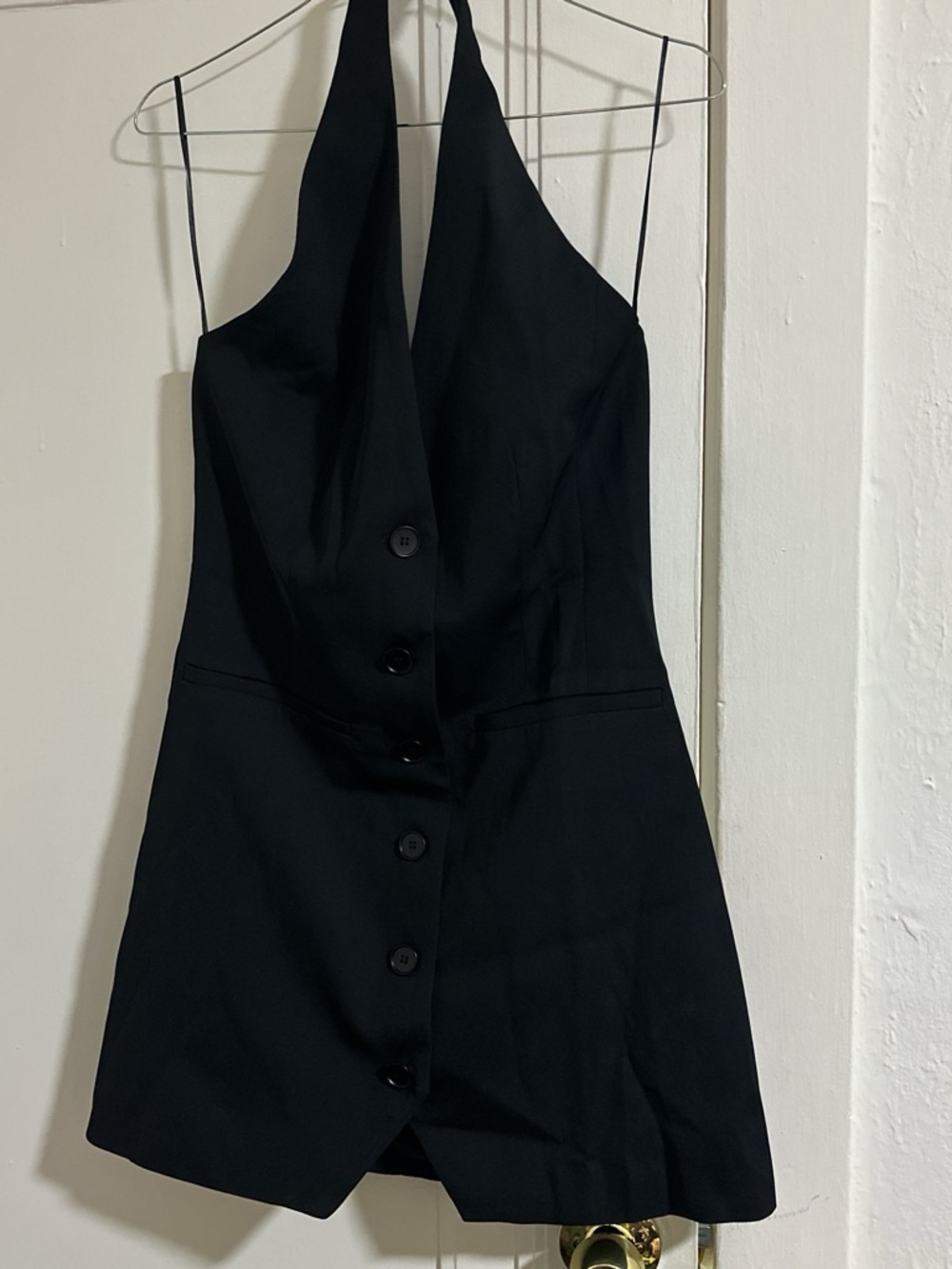 Boohoo Black Halter Button-Front Mini Dress